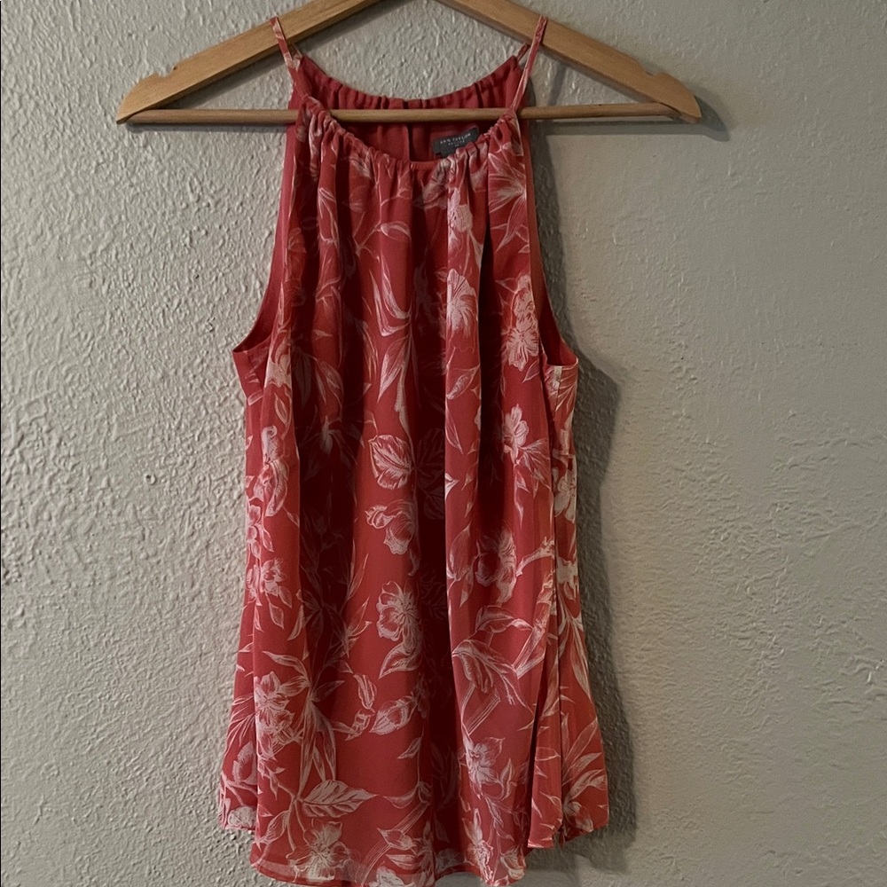 Ann Taylor Red Floral Sleeveless Blouse